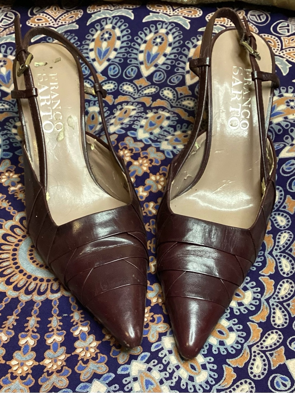 Franco Sarto Burgundy Pointed-Toe Slingback Pumps 8